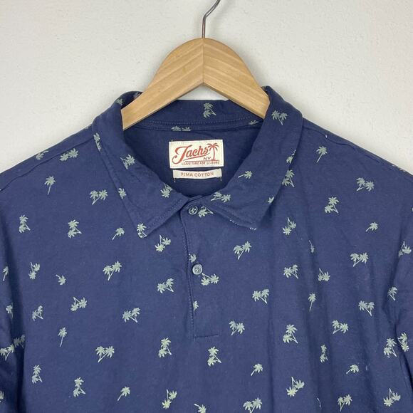 JACH'S NY Men's Polo Shirt XL Blue Pima Cotton Palm Tree Print Resort Casual - Picture 2 of 7